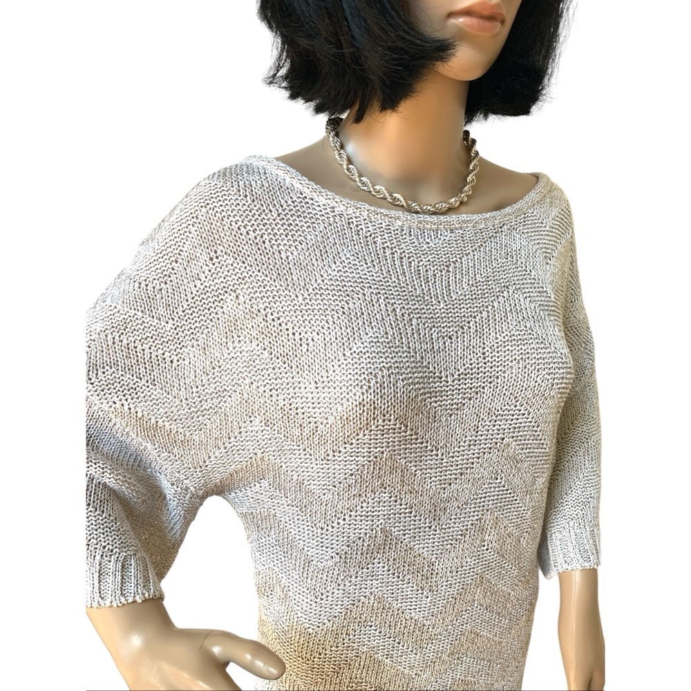 Magaschoni metallic silver crochet top, M